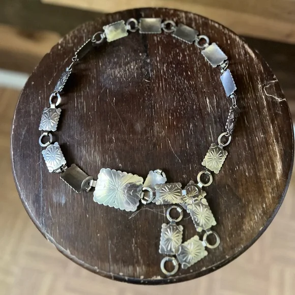 Vintage Southwestern Stamped Silver Concho Link Belt Chain